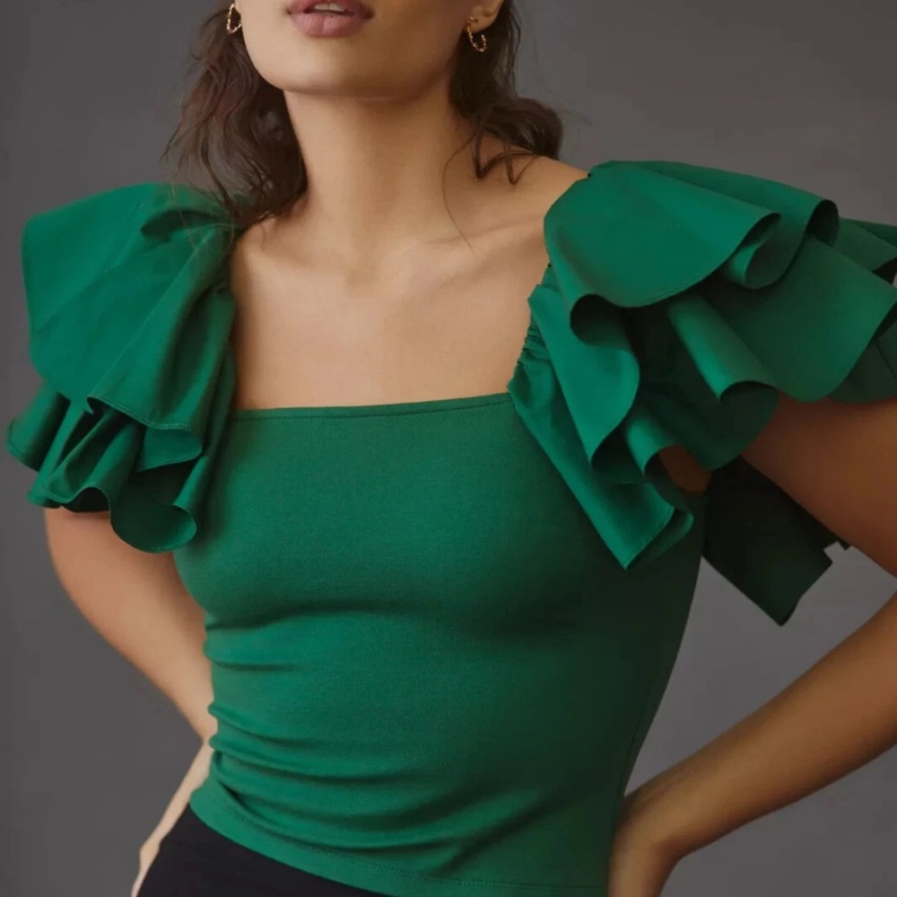 Anthropologie NEW Sunday in Brooklyn Square-Neck Flutter Sleeve Top, Size - XL